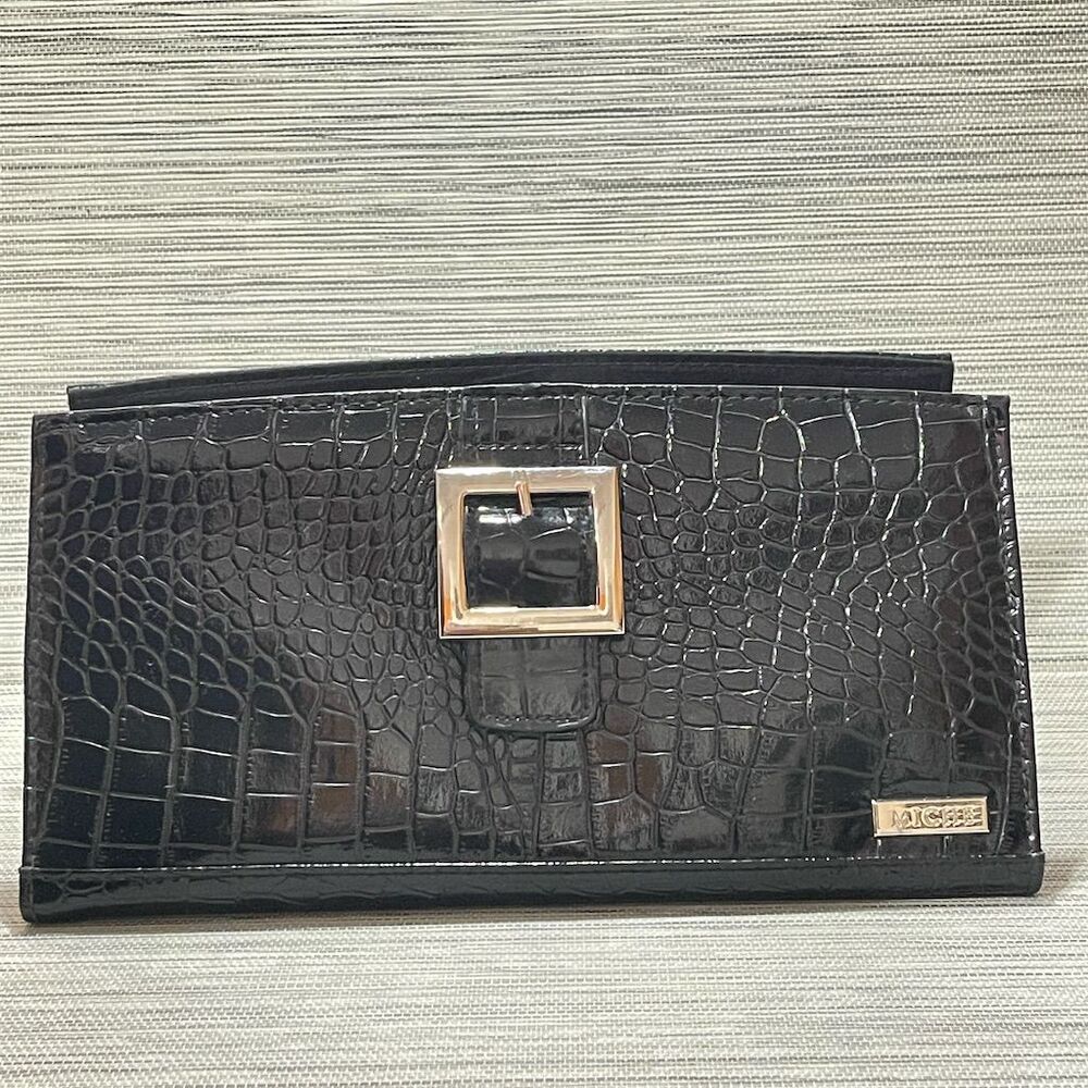 Miche Black Bag Shell Faux Alligator Skin with Silver Buckle Animal Print